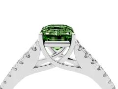 Fancy Green Emerald Cut Diamond Split Shank Pavé Engagement Ring Set in Silver with Prong-Held Center Stone