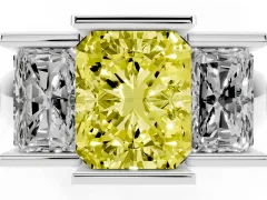 Fancy Yellow Radiant Cut Diamond Three-Stone Channel Set Ring Set in White gold with Smooth Polished Band