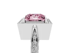Fancy Pink Princess Cut Diamond Halo Engagement Ring Set in White gold with Accent Split Shank Band