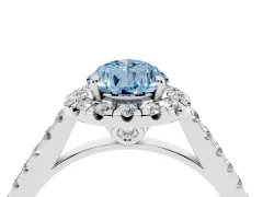 Fancy Blue Pear Cut Diamond Pavé Halo Engagement Ring Set in White gold with Pavé Band and Prong Setting