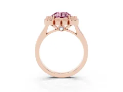 Fancy Pink Round Cut Diamond Cluster Halo Ring Set in Rose gold with Milgrain Bezel Accents and Plain Band