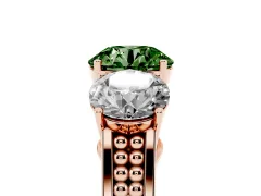 Fancy Green Round Cut Diamond Three-Stone Ring Set in Rose gold with Textured Band
