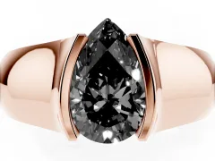 Fancy Black Pear Cut Diamond Bezel Solitaire Ring Set in Rose gold with Wide Band