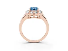 Fancy Blue Radiant Cut Diamond Halo Cluster Engagement Ring Set in Rose gold with Polished Band and Prong Setting