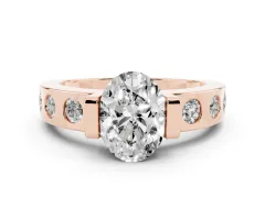 Oval Cut Diamond Channel-Set Band Ring Set in Rose gold with Bezel Prong Setting