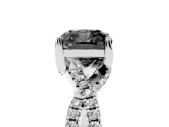 Fancy Black Cushion Cut Diamond Twist Pavé Solitaire Engagement Ring Set in Silver with Prong Setting