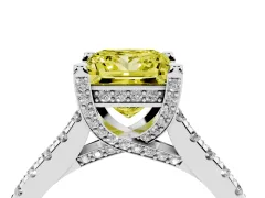 Fancy Yellow Princess Cut Diamond Solitaire Ring Set in Silver with Brilliant Pavé Band and Prong Setting