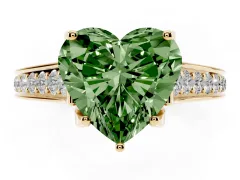 Fancy Green Heart Cut Diamond Solitaire Pavé Engagement Ring Set in Yellow gold with Prong Setting