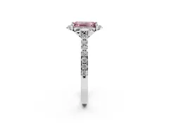 Fancy Pink Emerald Cut Diamond Solitaire Ring Set in White gold with Pavé Band and Floral Prong Setting