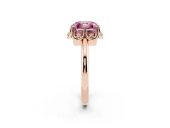 Fancy Pink Asscher Cut Diamond Round Cluster Halo Ring Set in Rose gold with Solitaire Band and Prong Setting
