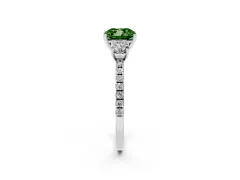 Fancy Green Cushion Cut Diamond Three-Stone Ring Set in Silver with Pavé Band and Graduated Sides