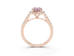 Fancy Pink Oval Cut Diamond Halo Pavé Engagement Ring Set in Rose gold with Prong Setting