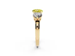 Fancy Yellow Round Cut Diamond Three-Stone Ring Set in Yellow gold with Prong Setting and Plain Band
