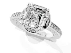 Asscher Cut Diamond Halo Ring Set in Silver with Channel Set Band and Prong Setting
