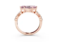 Fancy Pink Marquise Cut Diamond Ring Set in Rose gold with Scattered Round Accents