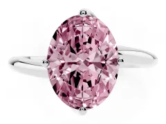 Fancy Pink Oval Cut Diamond Solitaire Engagement Ring Set in White gold with Classic Plain Band