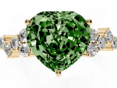 Fancy Green Heart Cut Diamond Ring Set in Yellow gold with Scattered Round Accents