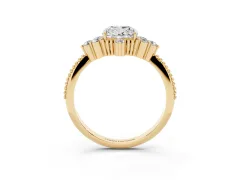 Cushion Cut Diamond Cluster Ring Set in Yellow gold with Beaded Band