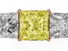 Fancy Yellow Princess Cut Diamond Three-Stone Ring Set in Rose gold with Textured Band