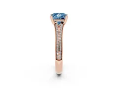 Fancy Blue Princess Cut Diamond Split Shank Pavé Engagement Ring Set in Rose gold with Prong-Set Center Stone