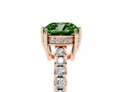 Fancy Green Cushion Cut Diamond Solitaire Engagement Ring Set in Rose gold with Pavé Band and Prong Setting