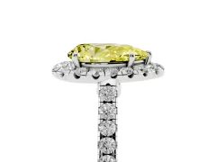 Fancy Yellow Pear Cut Diamond Halo Pavé Engagement Ring Set in White gold with Prong Setting