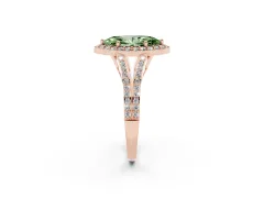 Fancy Green Marquise Cut Diamond Halo Split Shank Pavé Ring Set in Rose gold with Prong Setting