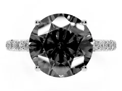 Fancy Black Round Cut Diamond Solitaire Engagement Ring Set in White gold with Round Pavé Band and Prong Setting