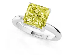 Fancy Yellow Princess Cut Diamond Solitaire Ring Set in Platinum with Plain Band and Prong Setting
