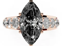 Fancy Black Marquise Cut Diamond Pavé Engagement Ring Set in Rose gold with Prong Setting