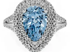 Fancy Blue Pear Cut Diamond Double Halo Ring Set in White gold with Pavé Band