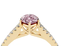 Fancy Pink Marquise Cut Diamond Split Shank Pavé Engagement Ring Set in Yellow gold with Prong-Held Center Stone
