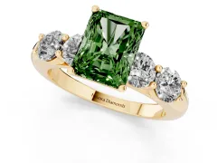 Fancy Green Radiant Cut Diamond Five-Stone Prong Set Ring Set in Yellow gold with Classic Band