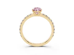 Fancy Pink Pear Cut Diamond Pavé Solitaire Engagement Ring Set in Yellow gold with Prong Setting