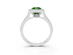 Fancy Green Radiant Cut Diamond Halo Milgrain Pavé Band Ring Set in Platinum with Prong Setting