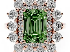 Fancy Green Emerald Cut Diamond Floral Double Halo Ring Set in Rose gold with Round Petals