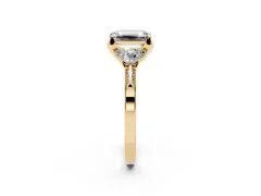 Fancy Black Emerald Cut Diamond Three-Stone Ring Set in Yellow gold with Pavé Band and Smaller Side Stones