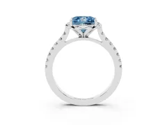 Fancy Blue Princess Cut Diamond Solitaire Ring Set in Platinum with Pavé Band and Floral Prong Setting