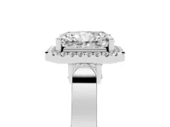 Radiant Cut Diamond Halo Ring Set in White gold with Pavé-Lined Split Shank Band