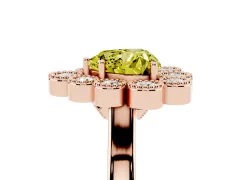Fancy Yellow Heart Cut Diamond Cluster Halo Ring Set in Rose gold with Milgrain Bezel Accents and Plain Band