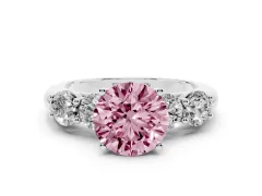Fancy Pink Round Cut Diamond Five-Stone Prong Set Ring Set in Silver with Classic Band