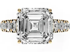 Asscher Cut Diamond Solitaire Ring Set in Yellow gold with Cut-Down Micro Pavé Band and Prong Setting