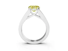 Fancy Yellow Heart Cut Diamond Solitaire Ring Set in Platinum with Channel-Set Accent Stones and Prong Setting