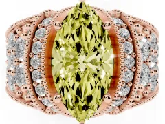 Fancy Yellow Marquise Cut Diamond Milgrain Halo Pavé Engagement Ring Set in Rose gold with Prong Setting