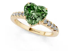 Fancy Green Heart Cut Diamond Solitaire Engagement Ring Set in Yellow gold with Pavé Band and Prong Setting