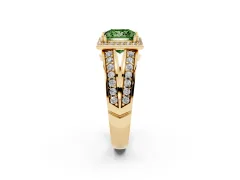 Fancy Green Princess Cut Diamond Halo Ring Set in Yellow gold with Double Pavé Split Shank