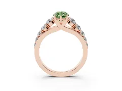 Fancy Green Marquise Cut Diamond Solitaire Ring Set in Rose gold with Pavé-Set Band and Prong Setting