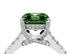 Fancy Green Asscher Cut Diamond Solitaire Ring Set in Silver with Brilliant Pavé Band and Prong Setting