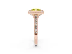 Fancy Yellow Princess Cut Diamond Halo Milgrain Pavé Band Ring Set in Rose gold with Prong Setting