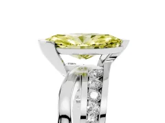 Fancy Yellow Marquise Cut Diamond Solitaire Ring Set in Silver with Channel Set Split Shank and Tension Prongs